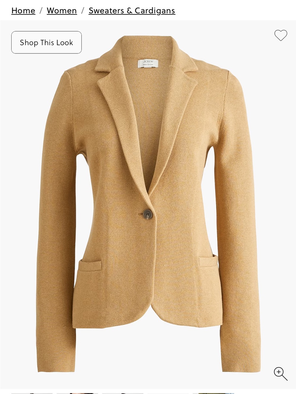 J. Crew Women's Camel Knit Single-Button Sweater Blazer